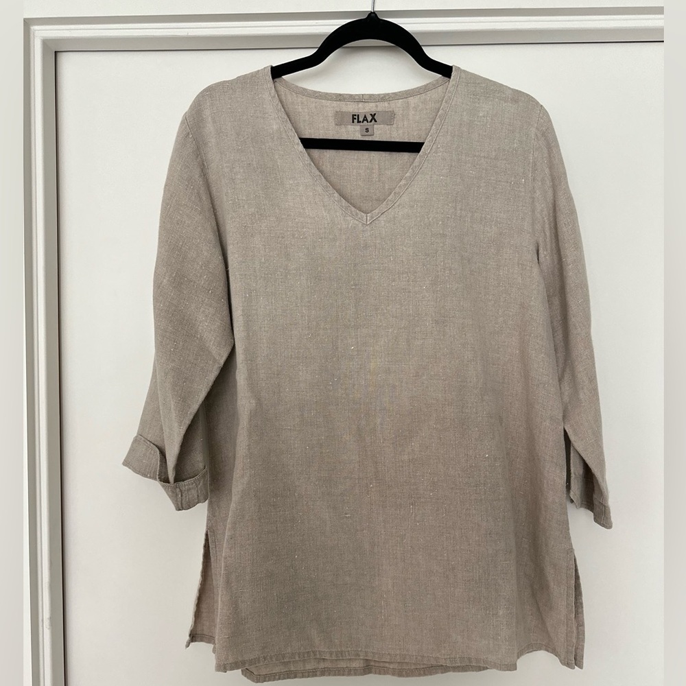 Flax V Pullover- Natural-Medium Weight - Picture 3 of 6